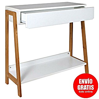 Home Deco Factory Mesa auxiliar (L x An x Al: 34 x 83,8 x 77 cm, Blanco/Marrón, MDF)