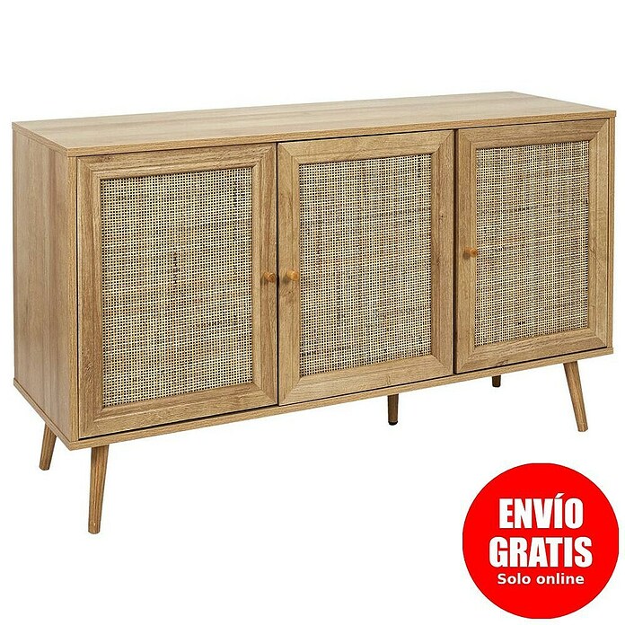 Home Deco Factory Bali Aparador (L x An x Al: 39 x 115 x 70 cm, Marrón, Número de puertas: 3 ud., Con ratán trenzado) | BAUHAUS