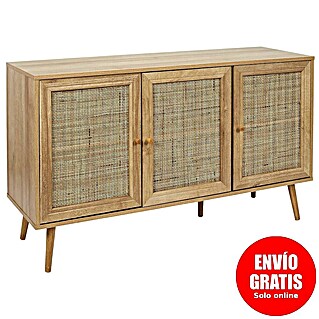 Home Deco Factory Bali Aparador (L x An x Al: 39 x 115 x 70 cm, Marrón, Número de puertas: 3 ud., Con ratán trenzado)