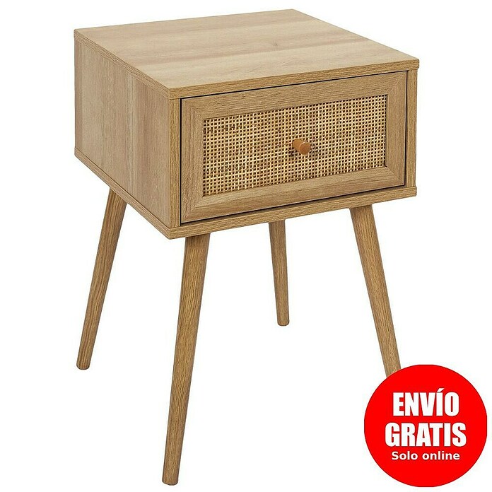 Home Deco Factory Bali Mesita de noche (L x An x Al: 39 x 39 x 55,4 cm, Marrón, Número de cajones: 1 ud., Con ratán trenzado) | BAUHAUS
