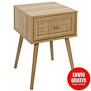 Home Deco Factory Bali Mesita de noche (L x An x Al: 39 x 39 x 55,4 cm, Marrón, Número de cajones: 1 ud., Con ratán trenzado)