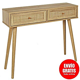 Home Deco Factory Bali Mesa auxiliar (L x An x Al: 29 x 100 x 81 cm, Marrón, Con ratán trenzado)