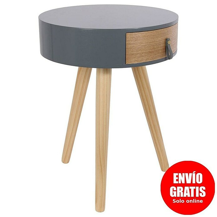 Home Deco Factory Mesa auxiliar (Ø x Al: 35 x 46,5 cm, Gris/Madera, Número de cajones: 1 ud.) | BAUHAUS