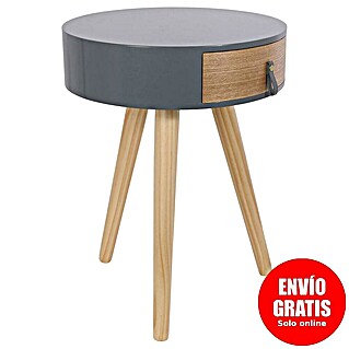 Home Deco Factory Mesa auxiliar (Ø x Al: 35 x 46,5 cm, Gris/Madera, Número de cajones: 1 ud.)