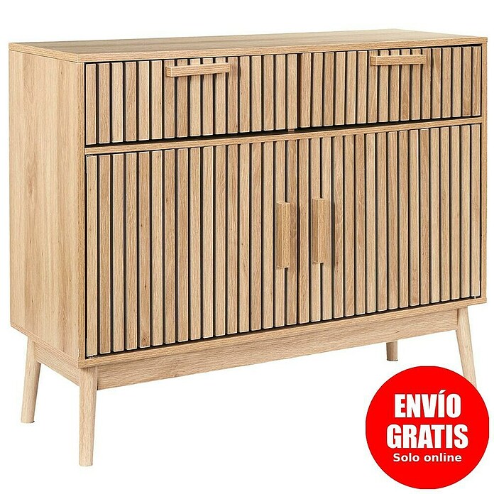 Home Deco Factory Klaus Aparador (L x An x Al: 35 x 100 x 80 cm, Marrón, Número de cajones: 2 ud., Número de puertas: 2 ud., Diseño acanalado) | BAUHAUS