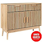 Home Deco Factory Klaus Aparador (L x An x Al: 35 x 100 x 80 cm, Marrón, Número de cajones: 2 ud., Número de puertas: 2 ud., Diseño acanalado) | BAUHAUS