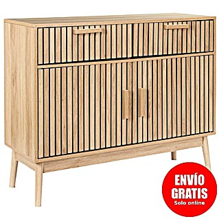 Home Deco Factory Klaus Aparador (L x An x Al: 35 x 100 x 80 cm, Marrón, Número de cajones: 2 ud., Número de puertas: 2 ud., Diseño acanalado)