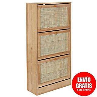 Home Deco Factory Bali Zapatero (L x An x Al: 24 x 60 x 113 cm, Marrón, Número de compartimentos: 3 ud., Con ratán trenzado)