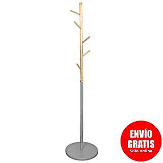 Home Deco Factory Perchero de pie Miko (Ø x Al: 40 x 173 cm, Número de ganchos: 5 ud., Gris/Madera)