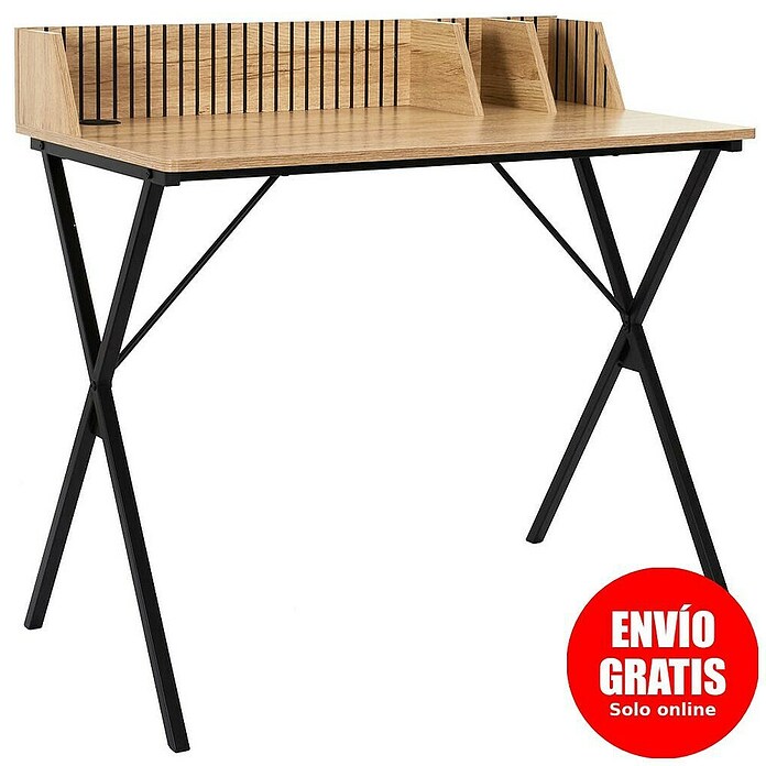 Home Deco Factory Klaus Mesa de escritorio (L x An x Al: 50 x 90 x 84,5 cm, Marrón/Negro, Diseño acanalado) | BAUHAUS