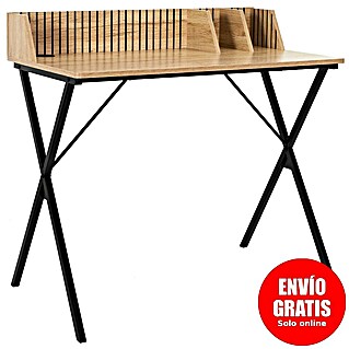 Home Deco Factory Klaus Mesa de escritorio (L x An x Al: 50 x 90 x 84,5 cm, Marrón/Negro, Diseño acanalado)