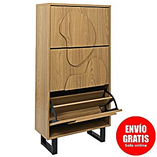 Home Deco Factory Calypso Zapatero (L x An x Al: 24 x 60 x 115 cm, Marrón/Negro, Número de compartimentos: 3 ud., Relieves curvos)