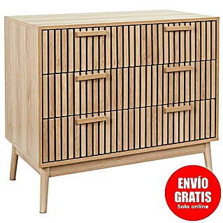 Home Deco Factory Klaus Cómoda (L x An x Al: 49 x 90 x 79 cm, Marrón, Número de cajones: 3 ud., Diseño acanalado)