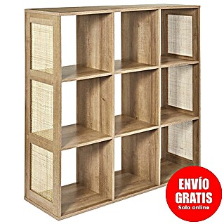 Home Deco Factory Bali Estantería de madera (L x An x Al: 32 x 99,6 x 99 cm, Marrón, Con ratán trenzado)