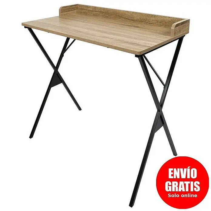 Home Deco Factory Loka Mesa de escritorio - L x An x Al: 48 x 80 x 80 cm, Marrón/Negro, MDF/Metal - Escritorio moderno con tablero de madera y estructura metálica negra, ideal para oficina o estudio.