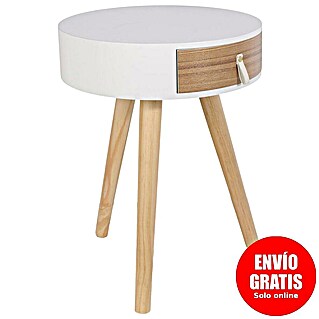 Home Deco Factory Mesa auxiliar (Ø x Al: 35 x 46,5 cm, Blanco/Madera, Número de cajones: 1 ud.)