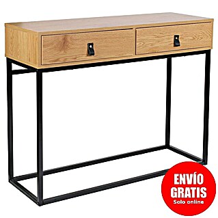 Home Deco Factory Abbot Mesa auxiliar (L x An x Al: 35 x 100 x 80,5 cm, Marrón/Negro, Número de cajones: 2 ud.)