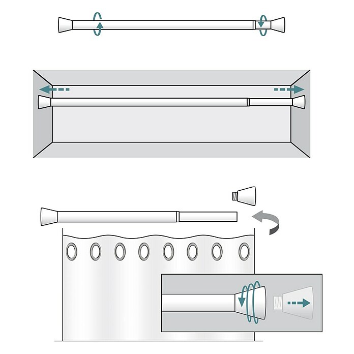 Barra metálica extensible multiusos (Blanco, Longitud barra de cortina: 140 cm - 250 cm, Diámetro: 28 mm) | BAUHAUS