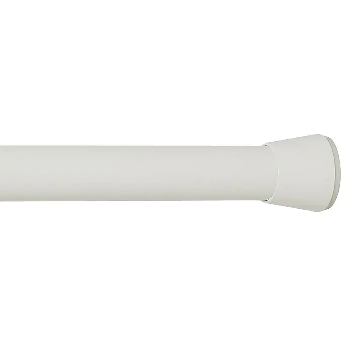 Barra para cortinas extensible multiusos - Metal, Blanco, Longitud regulable: 50 cm - 80 cm - Primer plano de una barra de tensión blanca, ideal para cortinas de ducha o como barra de cortina, fácilmente ajustable.