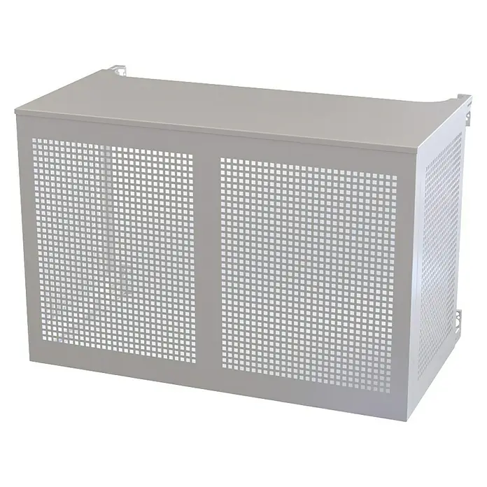 ZimaKlima Protector para unidad exterior - Ancho: 95 cm, Largo: 50 cm, Altura: 70 cm, Metal, Blanco - Cubierta de radiador gris con un patrón de rejilla cuadrada. Proporciona protección al radiador mientras sirve como mueble elegante.