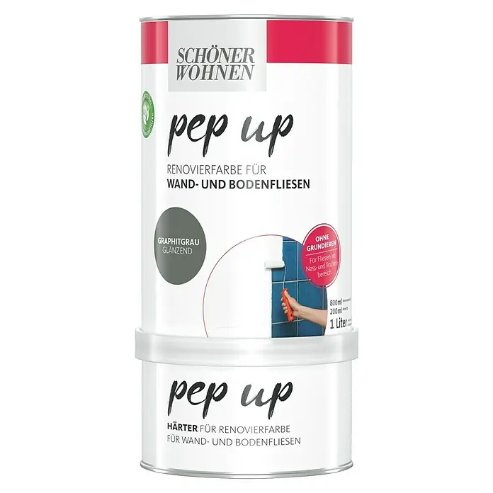 SCHÖNER WOHNEN-Farbe Pep up Weißlack für Wand- & BodenfliesenGraphitgrau, Glänzend, 1 l, Wasserbasiert - Vorderansicht