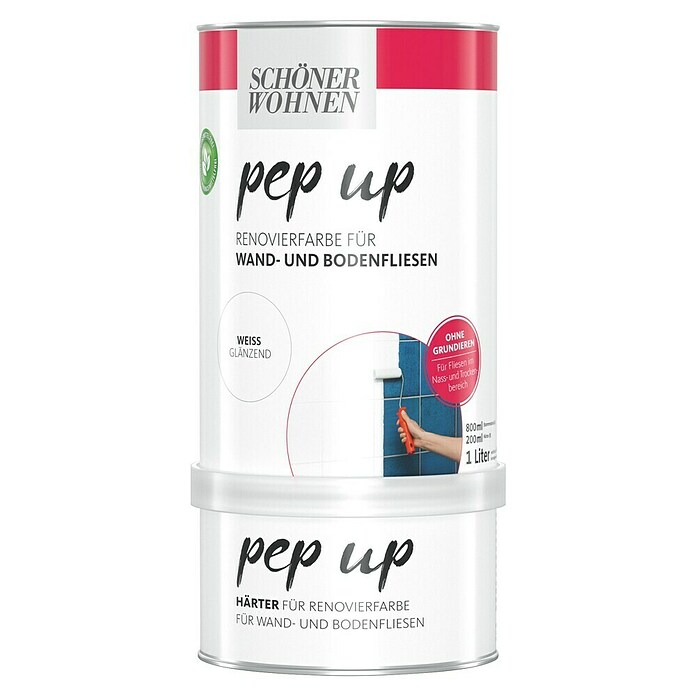 SCHÖNER WOHNEN-Farbe Pep up Renovierfarbe für Wand- & Bodenfliesen (Weiß, Glänzend, 1 l, Wasserbasiert) | BAUHAUS