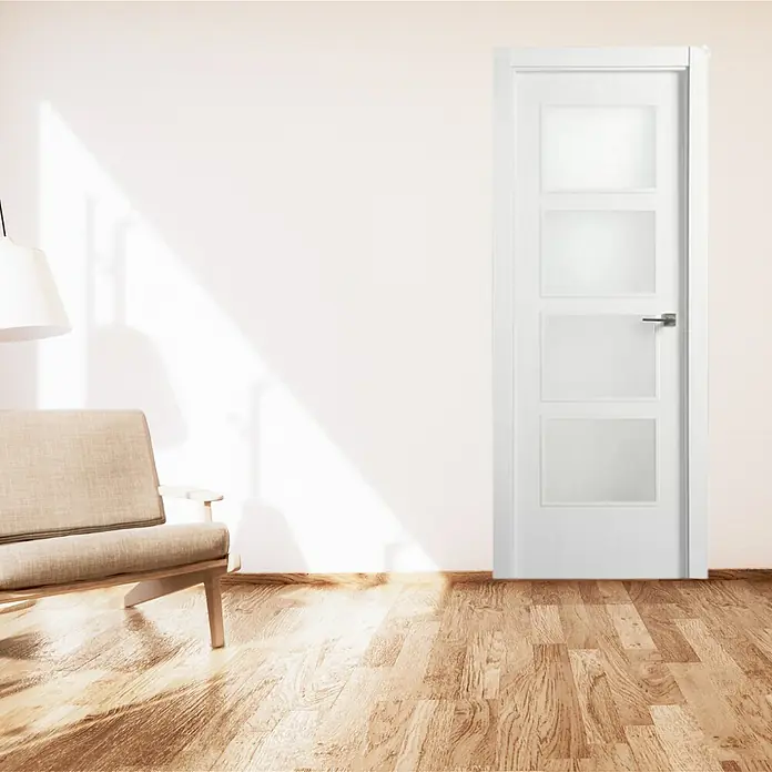 Solid Elements Puerta acristalada KNP - 62,5 x 203 cm, Izquierda, Blanco - Elegante puerta interior blanca con tres inserciones rectangulares de vidrio que aportan luz y estilo a cualquier habitación.