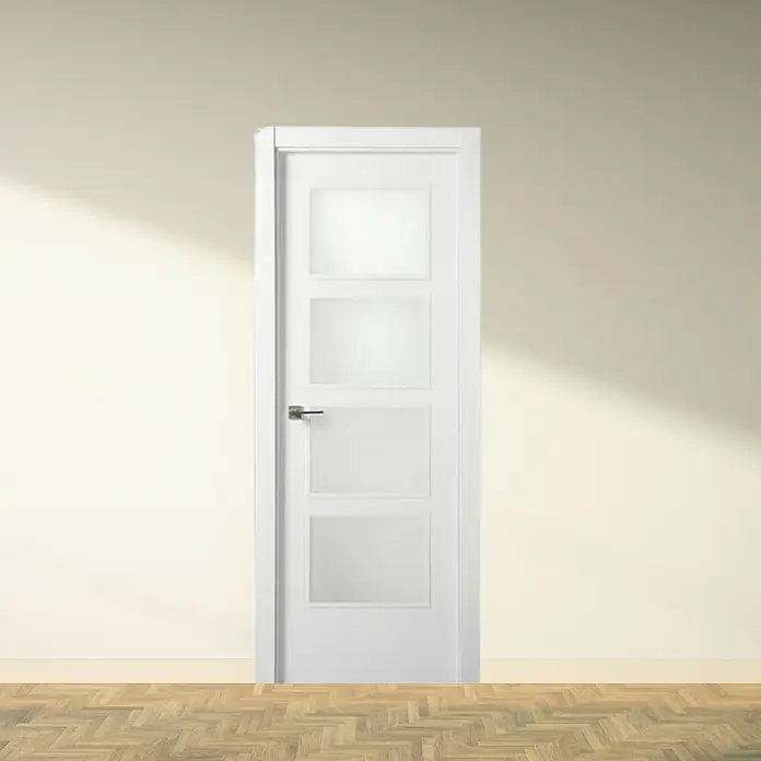 Solid Elements Puerta acristalada KNP - 62,5 x 203 cm, Derecha, Blanco - Elegante puerta interior blanca con cuatro paneles de vidrio esmerilado y un tirador moderno, que añade un toque de elegancia a cualquier habitación.