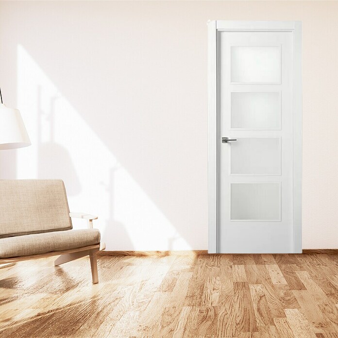 Puerta interior Blanca (82,5 x 203 cm, Apertura: Derecha, Alveolar, Vidriera)