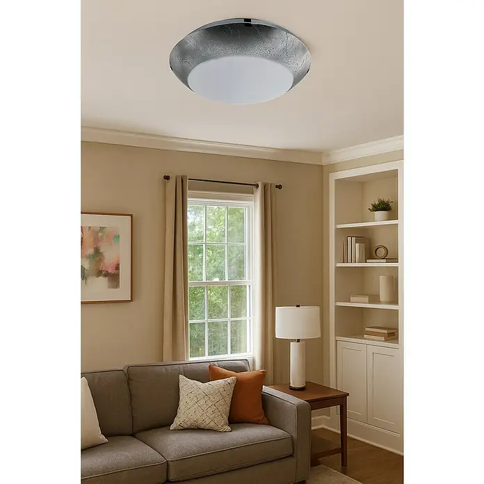 Plafón LED redondo Cristal vin - 12 W, Ø x Al: 250 mm x 8 cm, Plateado, Blanco neutro - Elegante lámpara de techo con acabado plateado y difusor blanco. Mejora cualquier habitación y perfecta para espacios modernos.