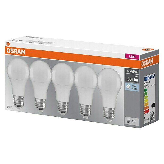 Osram Set de bombillas LED (8 W, 806 lm, Blanco frío, E27, 5 ud.) | BAUHAUS