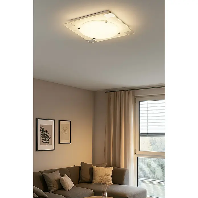 Tween Light Plafón LED Procida - 12 W, L x An x Al: 33 x 33 x 10 cm, Blanco, Blanco cálido - Lámpara de techo moderna con placa de vidrio cuadrada y fuente de luz redonda central, que ofrece una luz brillante y acogedora en la habitación.