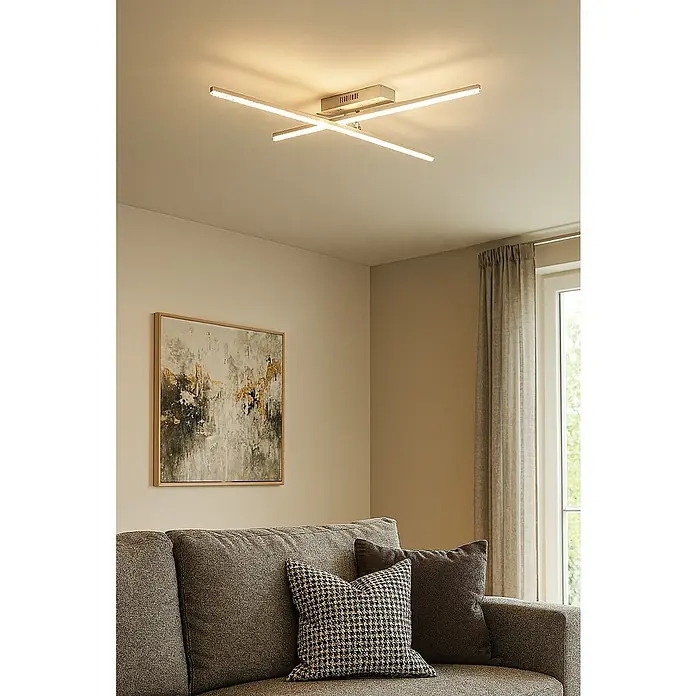 Tween Light Plafón LED Rezzato - 14 W, L x An x Al: 9 x 90 x 11,5 cm, Cromo, Claro, 2 ud. - Lámpara de techo LED moderna con diseño cruzado, ideal para espacios de estar elegantes e iluminación eficiente.