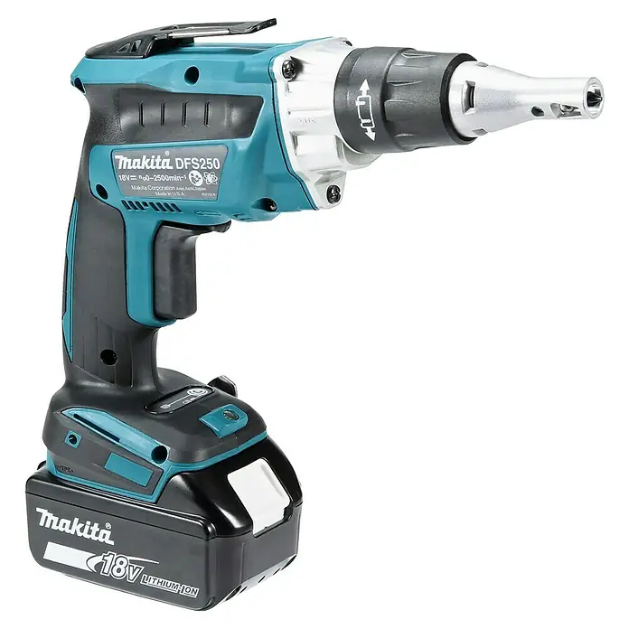 Makita LXT 18V Atornillador para placas de yeso de batería DFS250 - 18 V, Sin batería - Atornillador inalámbrico Makita DFS250 con batería de iones de litio de 18V, ideal para atornillado profesional.