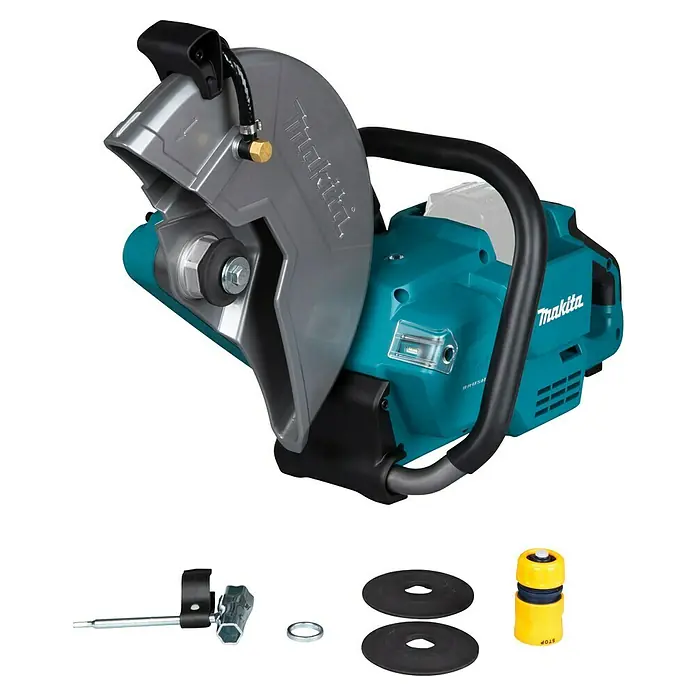Makita XGT 40V max. Amoladora tronzadora de batería CE004G - 40 V, Sin batería - Imagen de una tronzadora inalámbrica Makita, ideal para uso profesional. Potente y precisa para materiales.