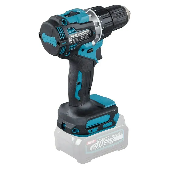 Makita XGT 40V max. Taladro atornillador de batería DF002GZ - 40 V, Sin batería, 64 Nm - Imagen de un taladro inalámbrico Makita DF002G con una batería Li-Ion de 40 V máx. para taladrar y atornillar con potencia en aplicaciones profesionales.