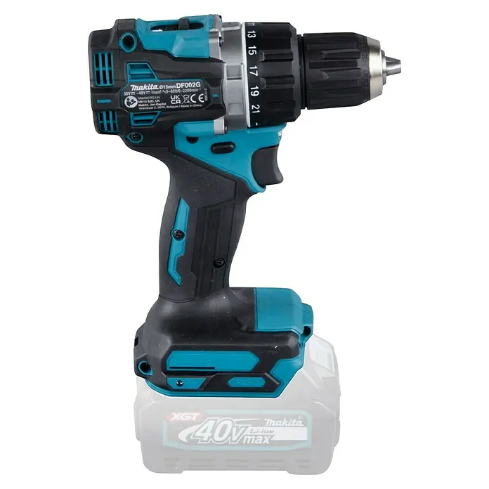 Makita XGT 40V max. Taladro atornillador de batería DF002GZ - 40 V, Sin batería, 64 Nm - Imagen de un taladro inalámbrico de Makita, un modelo con batería Li-Ion de 40V máx., perfecto para aficionados al bricolaje y aplicaciones profesionales.