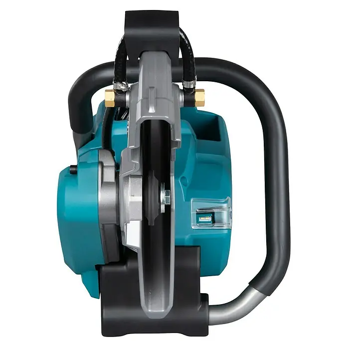 Makita XGT 40V max. Akku-Trennschleifer CE004GZ - Ohne Akku - Nahaufnahme einer Makita-Steintrennmaschine mit einem schwarzen Griff und einem blauen Gehäuse.