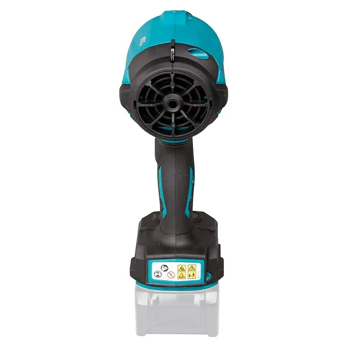 Makita XGT 40V max. Akku-Gebläse AS001GZ - 40 V, Ohne Akku - Abbildung eines Akku-Ventilators in Türkis und Schwarz, der eine angenehme Kühlung bietet und für Flexibilität ohne Kabel sorgt.
