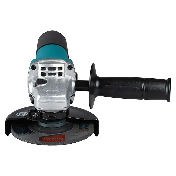 Makita Elektro-Winkelschleifer 9558HNRG - 840 W, Durchmesser Scheibe: 125 mm, Leerlaufdrehzahl: 11.000 U/min - Das Bild zeigt einen Makita Winkelschleifer, ein Elektrowerkzeug zum Schleifen und Schneiden von Materialien.