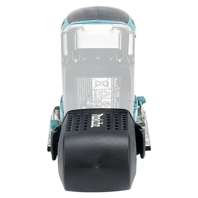 Makita LXT 18V Akku-Schwingschleifer DBO484Z - 18 V, Ohne Akku - Nahaufnahme eines Makita-Akkus BL1850B, 18V, 5.0Ah, 90Wh, für Elektrowerkzeuge, ideal für den professionellen Einsatz.