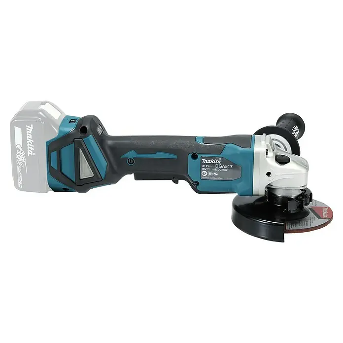 Makita LXT 18V Amoladora angular de batería DGA517Z - 18 V, Sin batería, Diámetro disco: 125 mm - Amoladora angular inalámbrica Makita DGA517 con batería de 18V, ideal para trabajos de rectificado.
