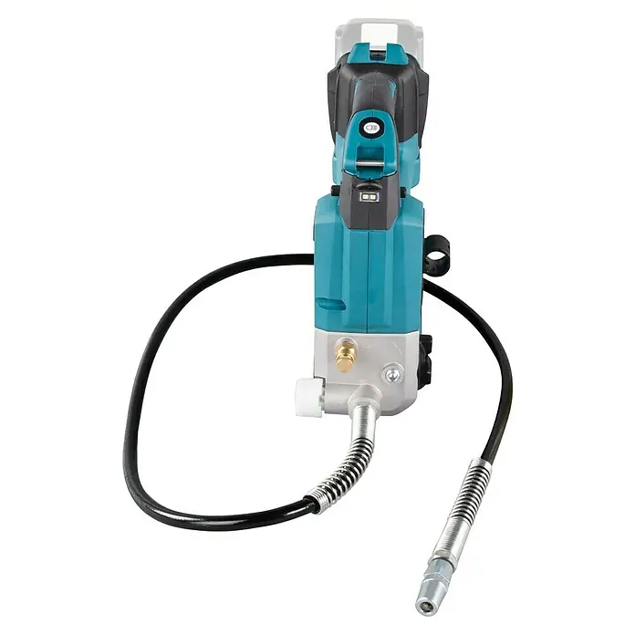 Makita LXT 18V Pistola de engrase de batería DGP180 - 18 V, Sin batería - Pistola de engrase inalámbrica de Makita para uso profesional. El dispositivo cuenta con una manguera flexible y varias boquillas.