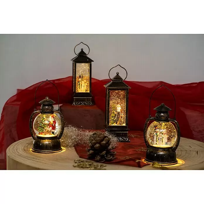 Konstsmide LED-Schneelaterne Schneemänner - Innen, Braun, 10,5 x 10,5 x 27 cm, Batteriebetrieben - Vorderansicht