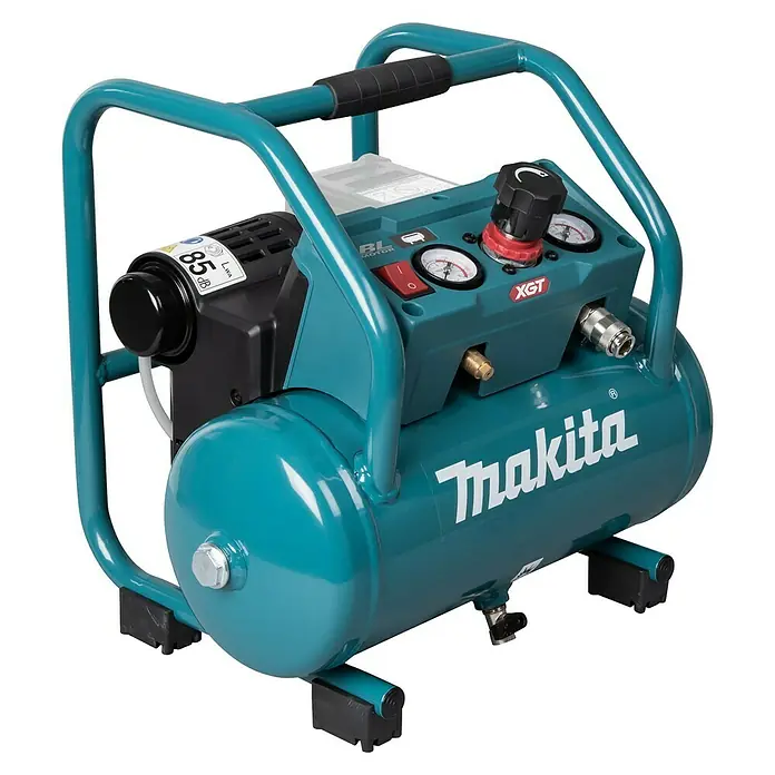 Makita XGT 40V max. Compresor de batería AC001GZ - 40 V, Sin batería, 9,3 bar - Aquí hay un compresor de aire Makita, un dispositivo portátil para inflar neumáticos y operar herramientas con aire comprimido.