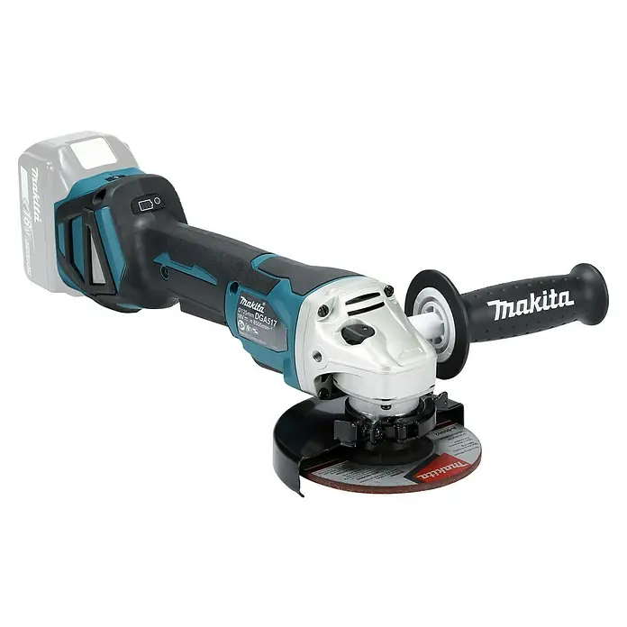 Makita LXT 18V Amoladora angular de batería DGA517Z - 18 V, Sin batería, Diámetro disco: 125 mm - Amoladora angular inalámbrica Makita DGA517 con batería y mango lateral. La amoladora angular es ideal para trabajos de esmerilado y corte.