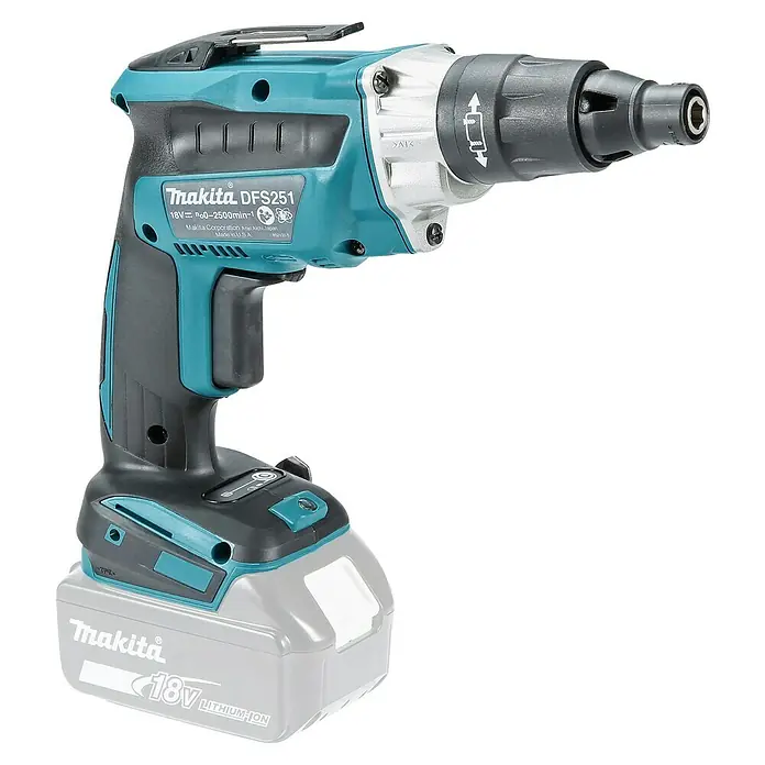 Makita LXT 18V Atornillador para placas de yeso de batería DFS251Z - 18 V, Sin batería - Atornillador inalámbrico Makita DFS251 con batería de 18V, ideal para pladur. Potente y preciso para atornillar eficientemente.