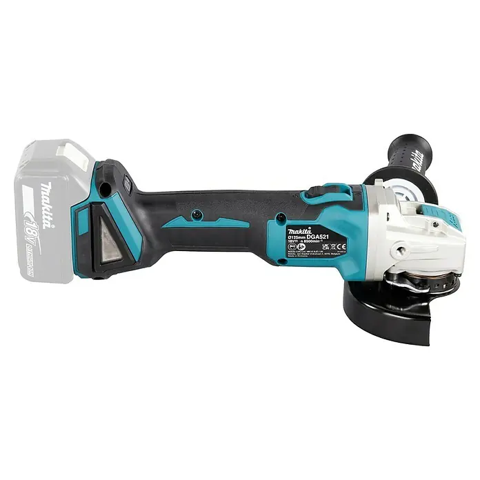 Makita LXT 18V Amoladora angular de batería DGA521 - 18 V, Sin batería, Diámetro disco: 125 mm - Amoladora angular inalámbrica Makita DGA521 con batería de 18V para trabajos de amolado versátiles. Robusta y potente.