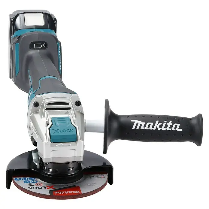 Makita LXT 18V Amoladora angular de batería DGA519RTJ - 18 V, 2 baterías, Diámetro disco: 125 mm - Amoladora angular inalámbrica Makita con sistema X-Lock, ideal para esmerilar y cortar diversos materiales, con un mango robusto para un manejo seguro.