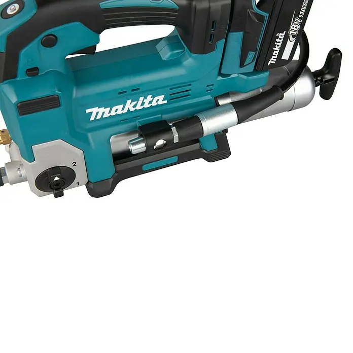 Makita LXT 18V Akku-Fettpresse DGP180Z - 18 V, Ohne Akku - Nahaufnahme einer Makita Akku-Fettpresse, ideal für präzise Schmierung. Leistungsstark, mobil und effizient für professionelle Anwendungen.